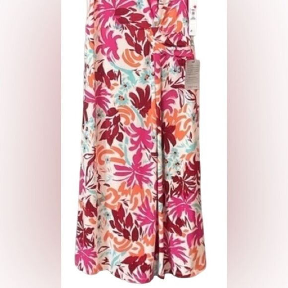 Maggy London Womens Pink Orange Tropical Sleeveless Midi Dress NWT - Picture 10 of 10